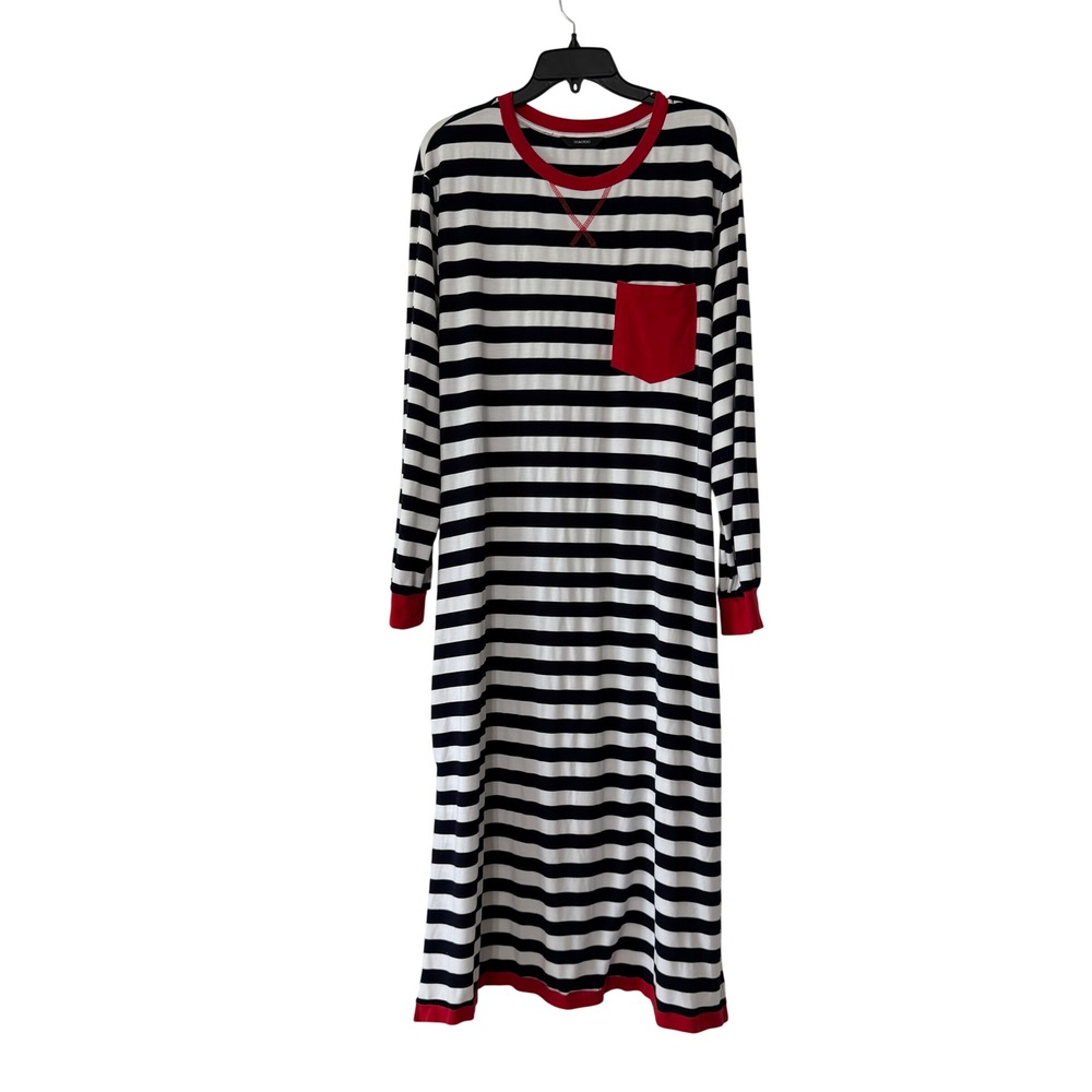 Dokotoo Womens XL Striped Nightgown Long Sleeve Lounge Dress Black White Red